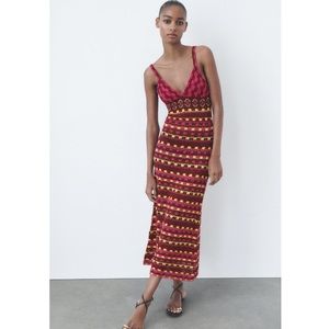 Zara STRAPPY CROCHET LONG KNIT DRESS